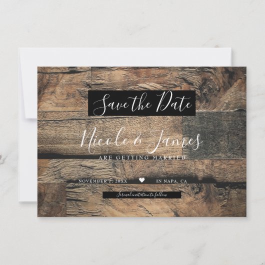 Braun Rustikale Alte Holzplatte Hochzeit retten da Einladung (Vorderseite)