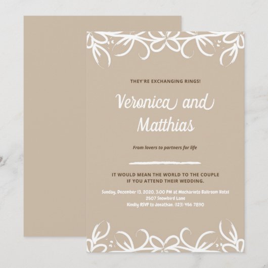 Braun rustikale Blume Hochzeitsankündigung Einladung (Vorne/Hinten)