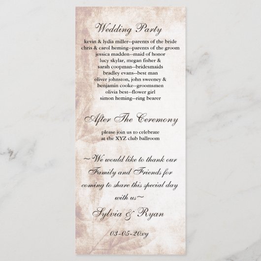 Braun rustikale Mason Jar Hochzeitsprogramm Programm (Rückseite)