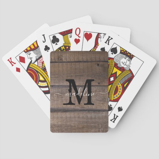 Braun-rustikale Monogramm-Schrift Custom Spielkarten (Rückseite)