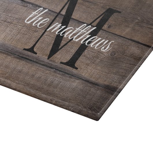 Braun Rustikaler Bauernhof Stallholz Monogramm Nam Schneidebrett (Ecke)