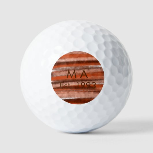 Braun rustikaler Boho-Name, Buchstabe, Jahr, Datum Golfball (Vorderseite)