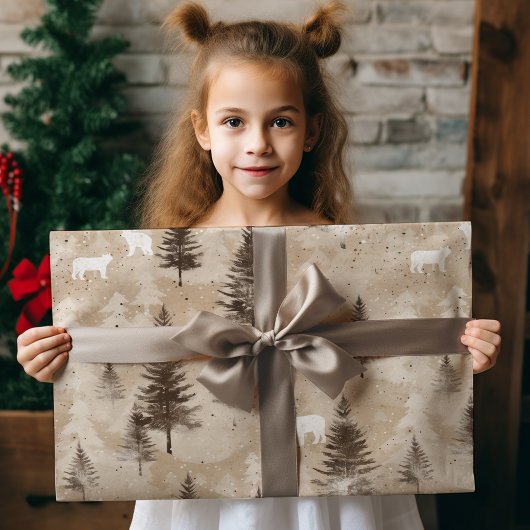 Braun Rustikaler Weihnachtsbär Geschenkpapier