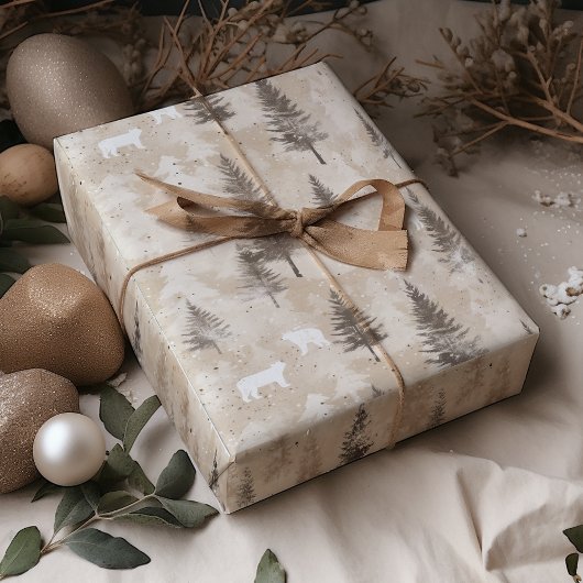 Braun Rustikaler Weihnachtsbär Geschenkpapier
