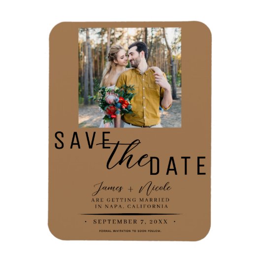 Braun Save the Date Foto Hochzeit Magnet (Vertikal)
