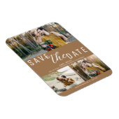 Braun Save the Date Hochzeit 3 Fotos Magnet (Rechte Seite)