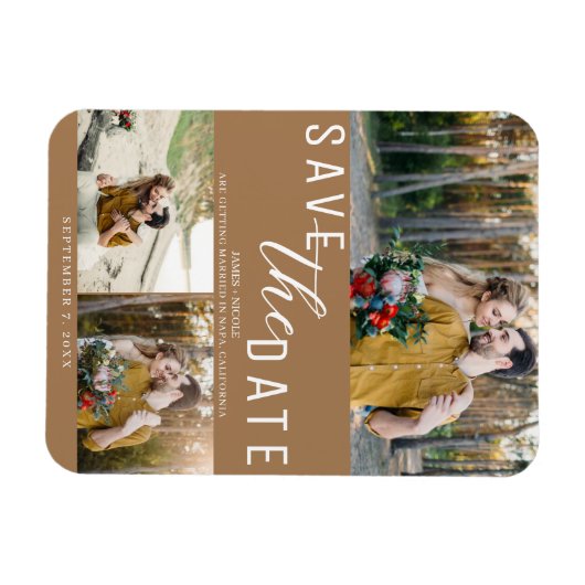 Braun Save the Date Hochzeit 3 Fotos Magnet (Horizontal)