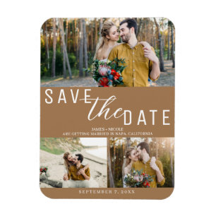 Braun Save the Date Hochzeit 3 Fotos Magnet