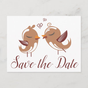 Braun Save The Date Liebesvögel Hochzeit Verlobung Postkarte