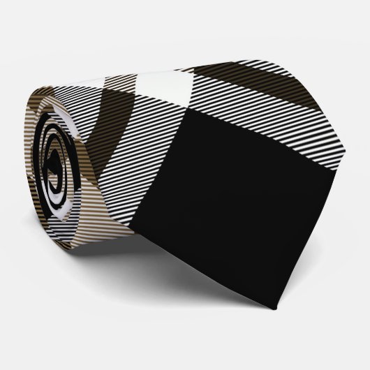 Braun, Schwarz, Kariertes Tartan-Muster Krawatte (Gerollt)