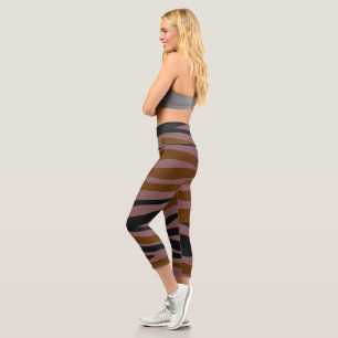 Braun Schwarz Neon Gestreift Capri Leggings