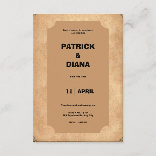 Braun & Schwarz Retro Vintage Hochzeit Einladung (Vorderseite)