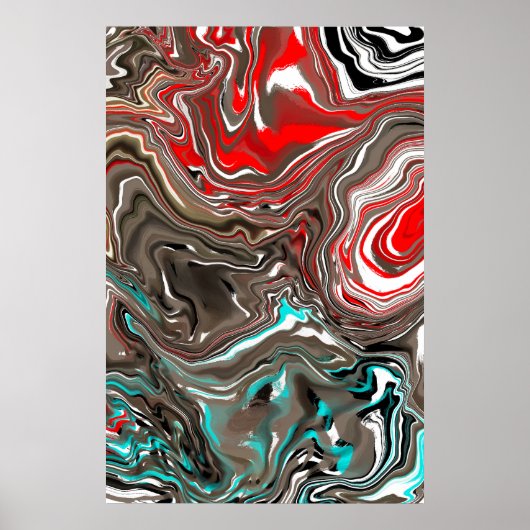 Braun, Schwarz, Rot und Aquamarine Fluid Art Poster (Vorne)