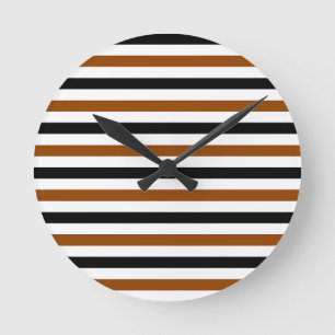 Braun Schwarz und weiß Streifen Design Runde Wanduhr