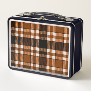 Braun Schwarz Weiß Flanell Tartan Muster Design Metall Brotdose
