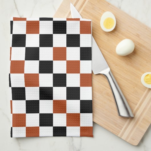 Braun Schwarz Weiß Karomuster Design  Geschirrtuch (Viertel Falte)