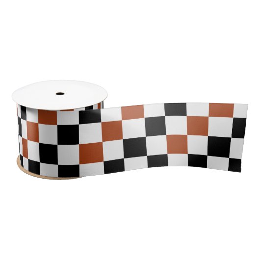 Braun Schwarz Weiß Karomuster Design  Satinband (Spule)