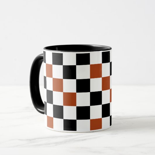 Braun Schwarz Weiß Karomuster Design  Tasse (Vorderseite Links)