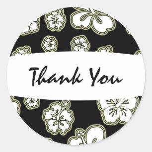 Braun & Schwarz Weiße Elegante Hibiskus-Blumen-Auf Runder Aufkleber