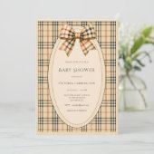 Braun-schwarzer Karobär Baby Shower Einladung (Stehend Vorderseite)
