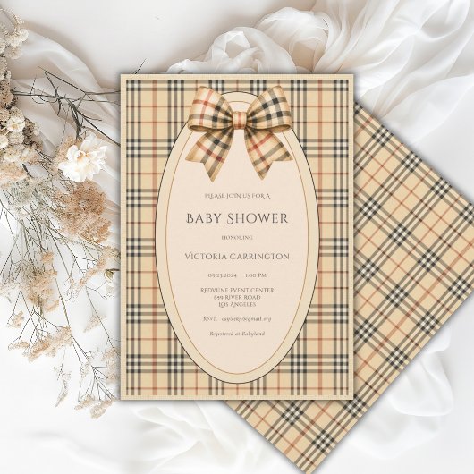 Braun-schwarzer Karobär Baby Shower Einladung