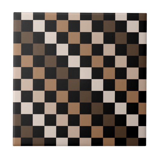 Braun-schwarzes Gingham-Karo-Muster Fliese (Vorderseite)