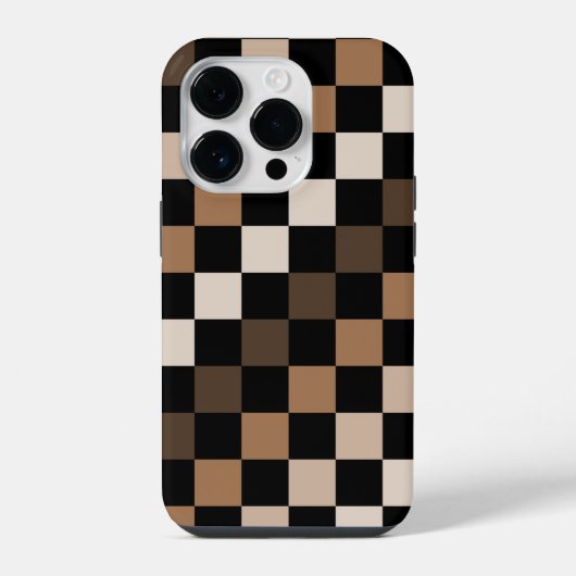 Braun-schwarzes Gingham-Karo-Muster iPhone Hülle (Rückseite)