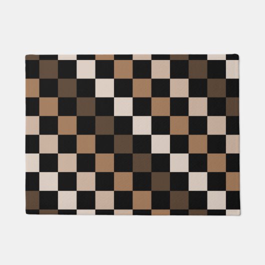 Braun schwarzes kariertes Gingham-Muster Fußmatte (Vorderseite)