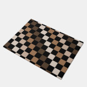 Braun schwarzes kariertes Gingham-Muster Fußmatte (Schrägansicht)