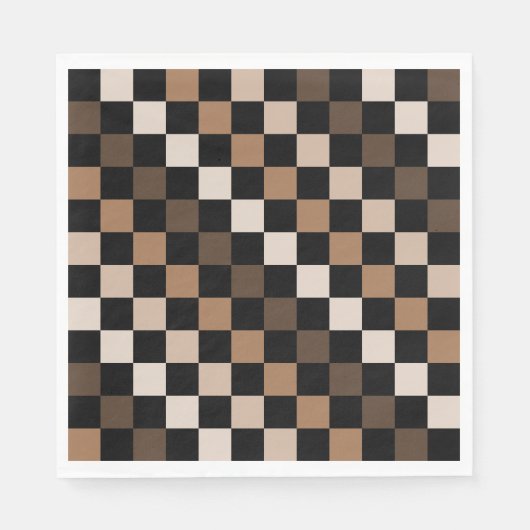 Braun schwarzes kariertes Gingham-Muster Serviette (Vorderseite)