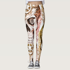 Braun+Schwarzes Steampunk-Zuckerschädel-Design auf Leggings