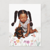 Braun-Skin-Kleinkind mit Welpe Postkarte (Vorderseite)