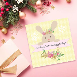 Braun Snow Bunny Pink Gold Weihnachtsstern Hoppy Feiertagskarte