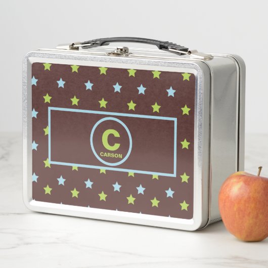 Braun Starry Night für Jungen mit Monogramm Name L Metall Brotdose (Beispiel)