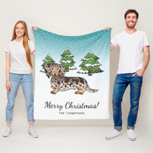 Braun & Tan Daple Langhaar Dackel im Winter Fleecedecke