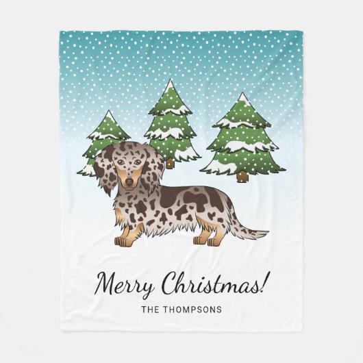 Braun & Tan Daple Langhaar Dackel im Winter Fleecedecke (Vorderseite)