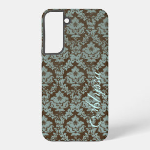 Braun/Teal abgenutzter Damast mit Namen Samsung Galaxy Hülle