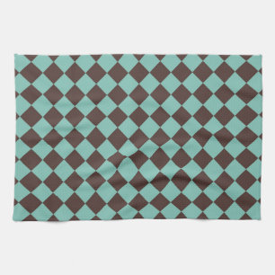 Braun-Teal-Schachbrett-Diamantmuster  Geschirrtuch