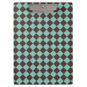 Braun-Teal-Schachbrett-Diamantmuster Klemmbrett