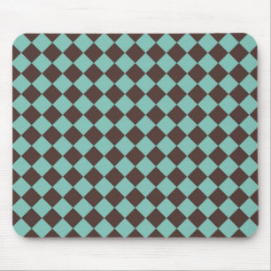 Braun-Teal-Schachbrett-Diamantmuster Mousepad