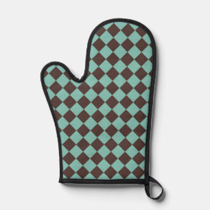Braun-Teal-Schachbrett-Diamantmuster Ofenhandschuh