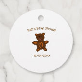 Braun Teddy Bären Babydusche hinzufügen Name Datum Geschenkanhänger (Rückseite)
