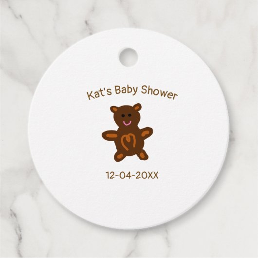 Braun Teddy Bären Babydusche hinzufügen Name Datum Geschenkanhänger (Vorderseite)