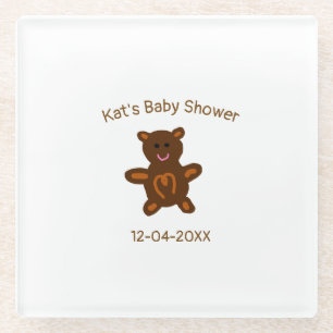 Braun Teddy Bären Babydusche hinzufügen Name Datum Glasuntersetzer