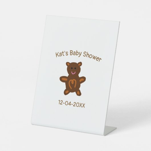 Braun Teddy Bären Babydusche hinzufügen Name Datum Sockelschild (Vorderseite)