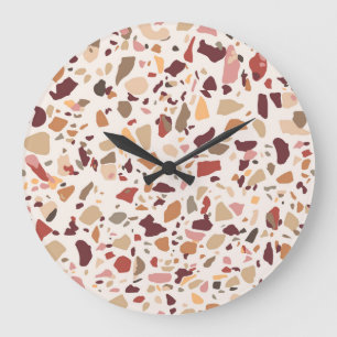 Braun Terrazzo: vintage, trendiges Muster. Große Wanduhr