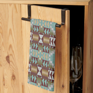 Braun Türkis Aqua Blau Tribal-Muster Geschirrtuch