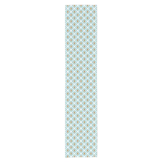 Braun Türkis Aquamarin Blue Ikat Ogee Art Pattern Kurzer Tischläufer (Vorderseite)