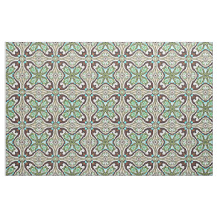 Braun Türkis Blue Retro Nouveau Deko Muster Stoff