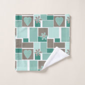 Braun Türkis Patchwork aus quadratischen Flicken Badhandtuch Set (Waschlappen)